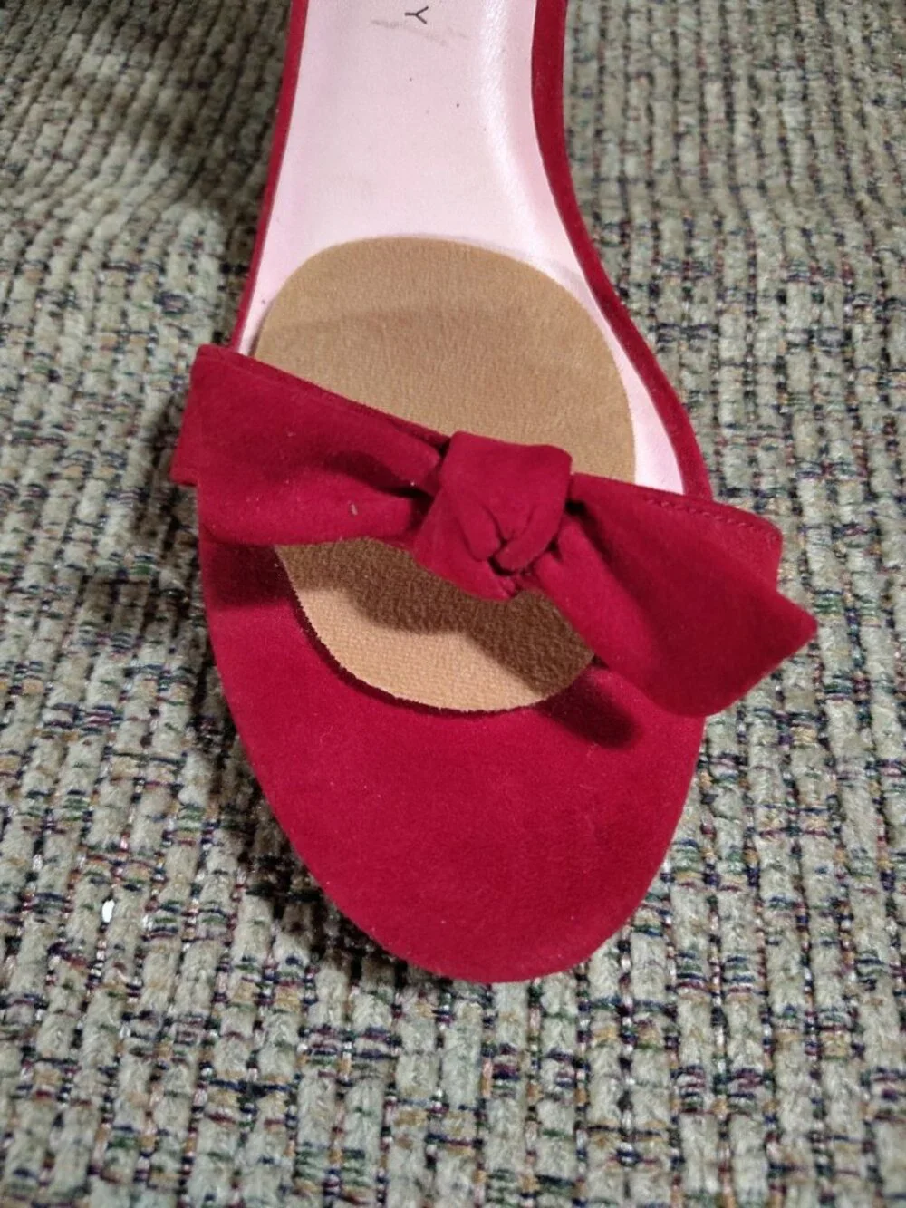 Chinese Laundry Red Bow Ankle Strap Strappy Stiletto Suede Heels US 9.5 EU 40